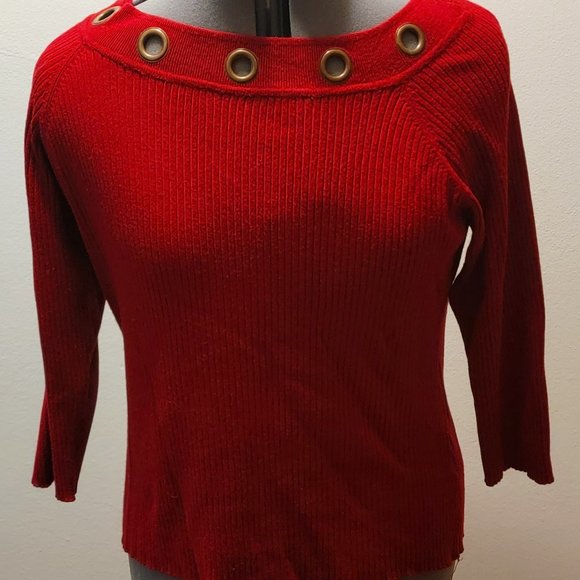 Debbie Morgan Tops - 3/4 Sleeve top with Riveted Boat Neck Design